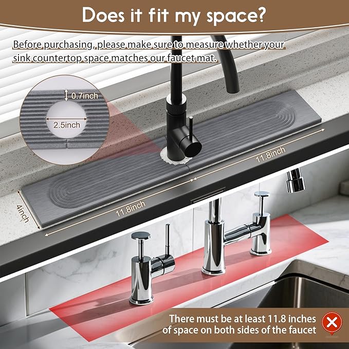 Faucet Mat for Kitchen Sink, Diatomite Quick Drying Tray, 15.8 Inch Kitchen - Image 3