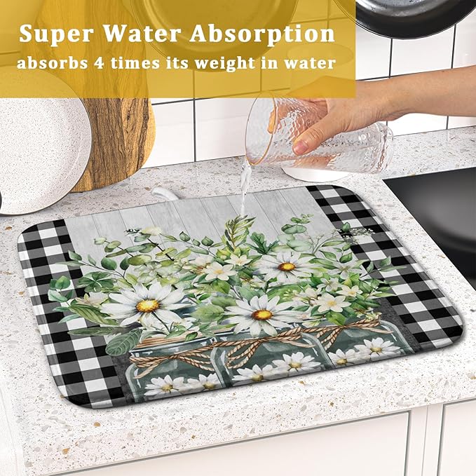 Spring White Daisy Flowers Dish Drying Mat - Image 7