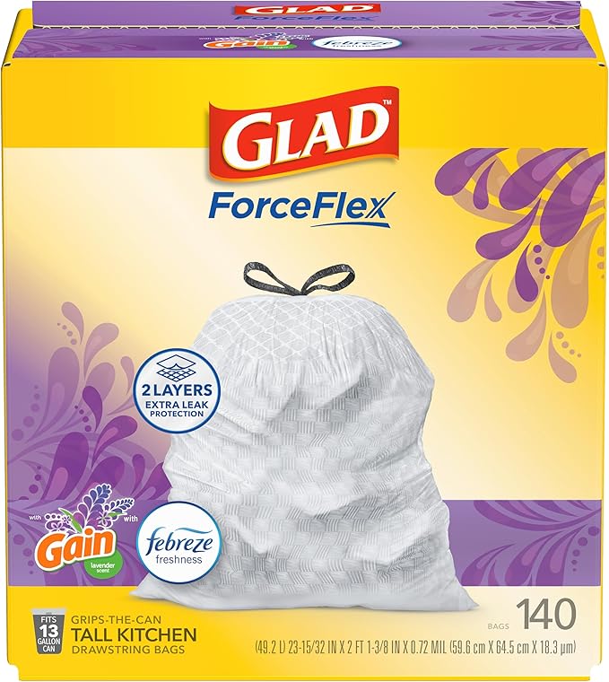 Glad ForceFlex Tall Kitchen Trash Bags, 13 Gallon, Gain Lavender by GladTrashFoodStorage