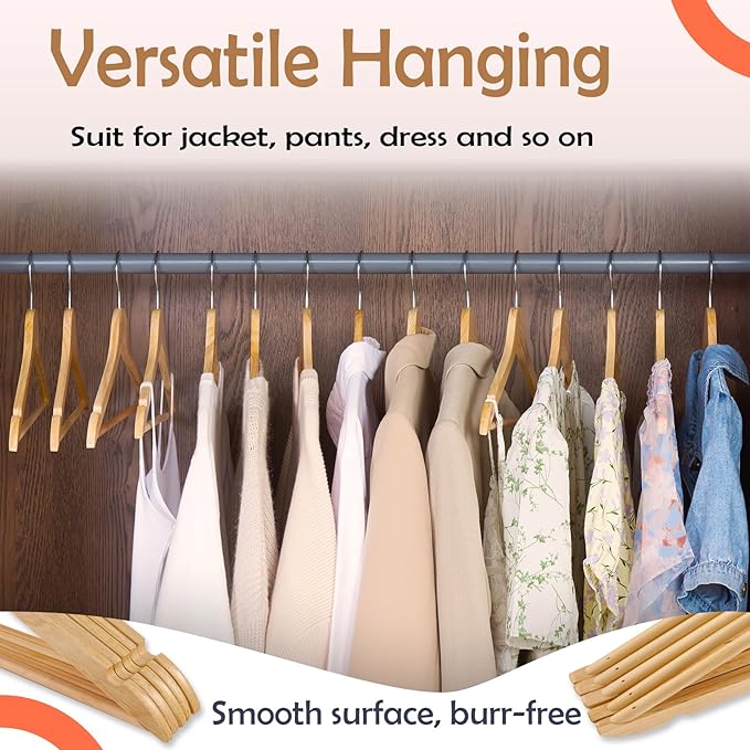 ELONG HOME Solid Wooden Hangers 20 Pack, Wood Suit Hangers - Image 3