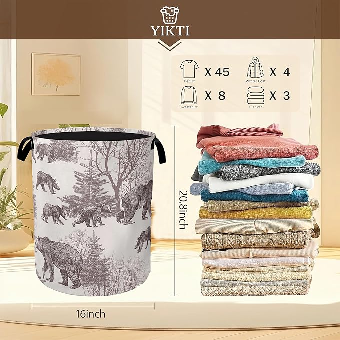 Forest Bear Laundry Hamper, Vintage Animal Clothes Hamper - Image 2