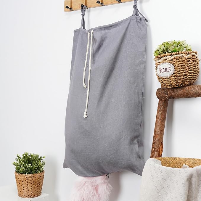 Linen Hanging Laundry Bag, Over The Door Laundry Hamper - Image 4