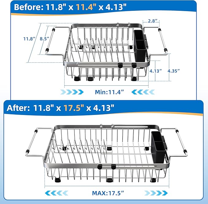 romision Expandable Dish Drying Rack Over The Sink Small Metal Stainless Steel - Image 2