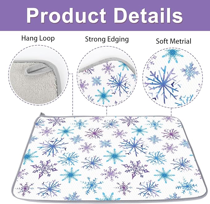 Whaline Winter Snowflake Dish Drying Mat 18 x 24 Inch Extra Large Christmas - Image 3