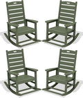 SERWALL Outdoor Rocking Chair Set of 4, Oversized HDPE Patio Rocking Chair with Footrest for Adults, All Weather Porch Rocker for Deck Patio Balcony, Avocado Green by SERWALL