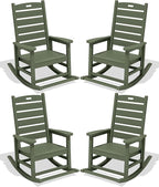 SERWALL Outdoor Rocking Chair Set of 4, Oversized HDPE Patio Rocking Chair with Footrest for Adults, All Weather Porch Rocker for Deck Patio Balcony, Avocado Green by SERWALL