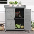 Outdoor Storage Cabinet & Potting Bench Table with Metal Top, Wooden Patio Furniture, Garden Workstation (Classic Grey, 39x31.5x17in) - Image 7