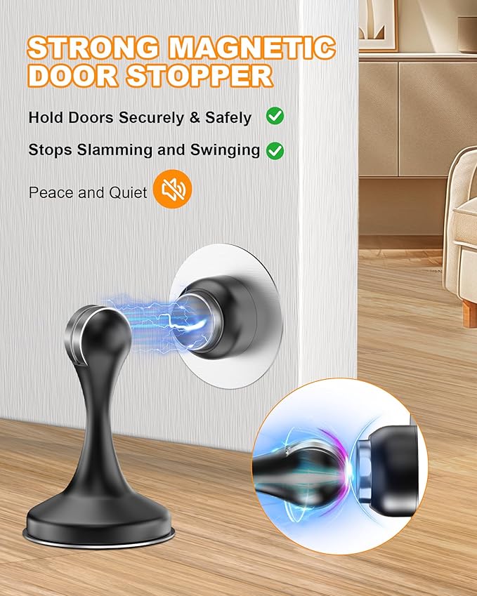 Crosize Magnetic Door Stoppers 8 Pack, Stainless Steel Door Stops - Image 2