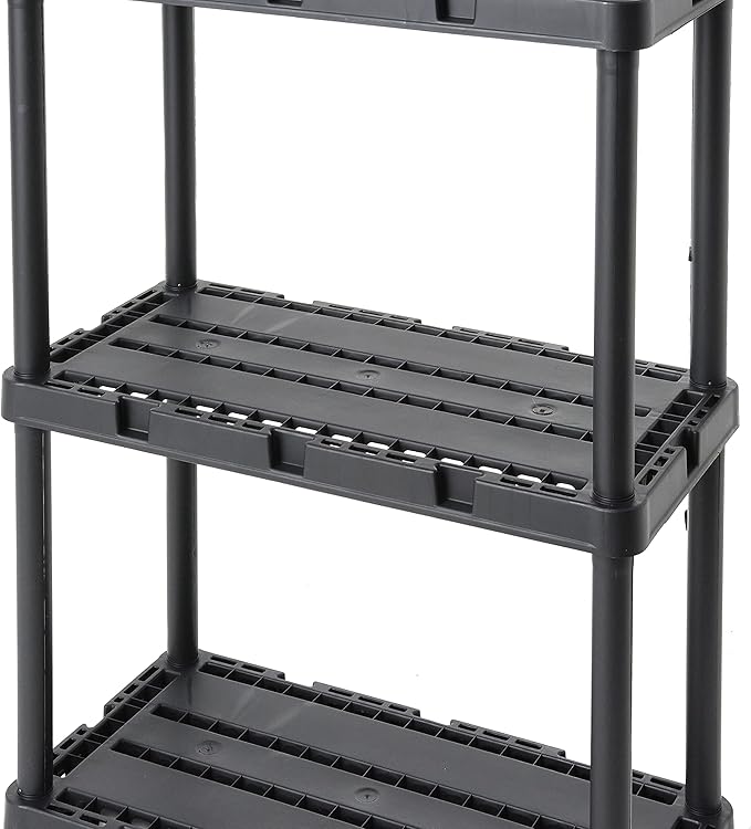 Gracious Living 4 Pack Light Duty Storage Shelves, Knect-A-Shelf 3-Shelf Ventilated Shelving Rack Organizer for Home, Garage, Basement, Laundry, Black - Image 9