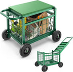FLINTER Rolling Garden Work Seat with Wheels, Upgraded Heavy Duty Gardenning Cart with Seat - Garden Rolling Stools with Wheels for Seniors, Lawn, Patio & Backyard Gardening, Green by FlinterOfficial