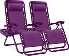 Best Choice Products Set of 2 Adjustable Steel Mesh Zero Gravity Lounge Chair Recliners w/Pillows and Cup Holder Trays - Amethyst by BestChoiceProducts