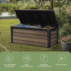 Keter Everwood 120 Gallon Resin Signature Collection Large Outdoor Storage Box for Patio Furniture, Outdoor Cushions, Garden Tools and Pool Gear, Walnut - Image 10