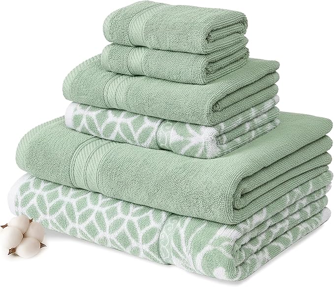 Modern Threads Trefoil Filigree 6-Piece 100% Cotton Towel Set – Reversible Yarn by ModernThreads