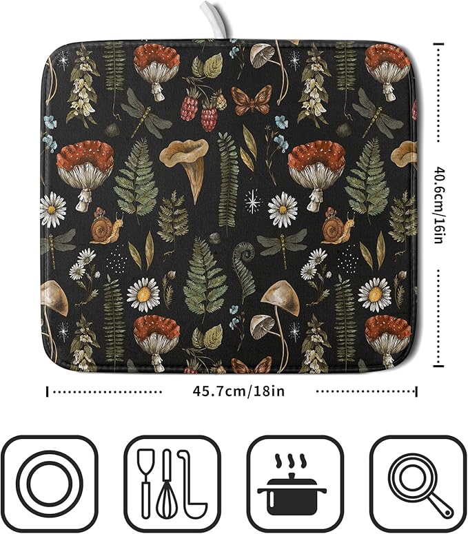 Mushroom Fern Leaves Berry Dish Drying Pad 16 x 18 Inch - Image 2