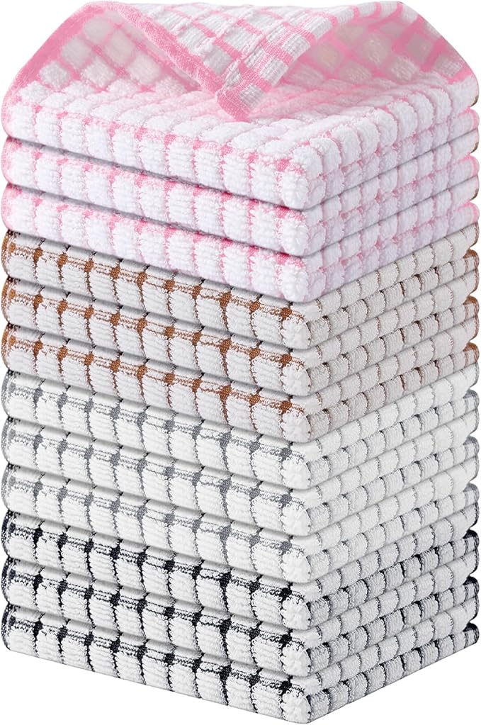 Kitinjoy Cotton 12 Pack Terry Kitchen Dish Cloths, 12 x 12 Inches Super Soft by Kitinjoy
