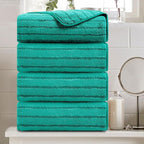4 Pcs Blue Green Cabana Stripe Large Bath Towels 35"x70" Oversized Bath Sheet by Oliven