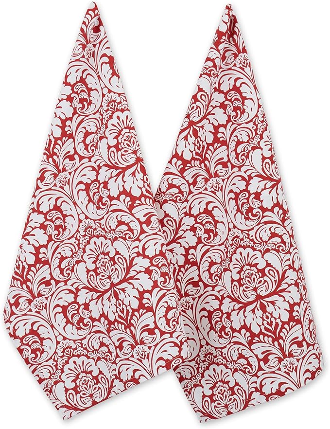 DII Cotton Dish Towel Set Damask Print, Tango Red by DII