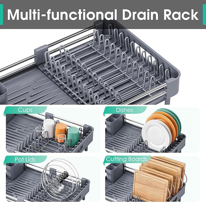 TOOLF Dish Drying Rack with Drainboard, Extendable Dish Rack - Image 4