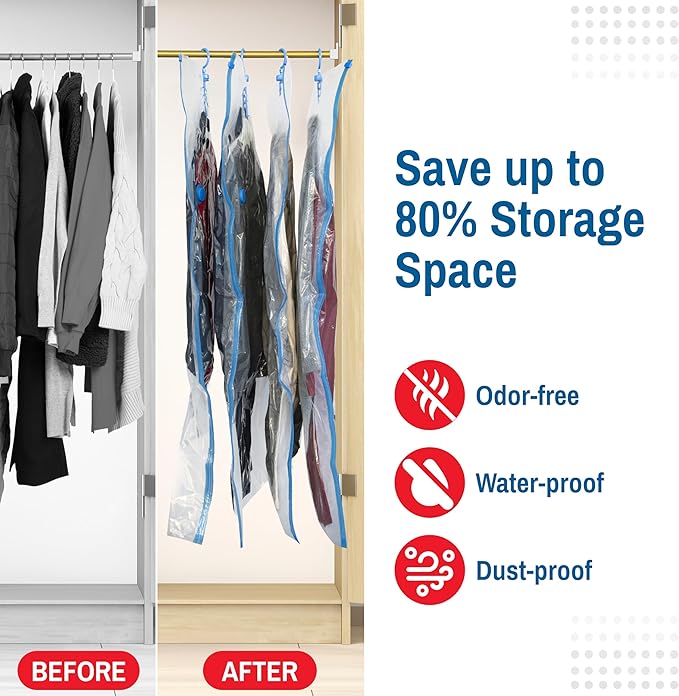 Hanging Vacuum Storage Bags for Clothes & Coats – 8 Pack Vacuum Seal Garment - Image 2