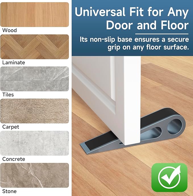 2 Pcs Heavy Duty Door Stopper for Bottom of Door, Aluminum & Rubber Door Stop - Image 4