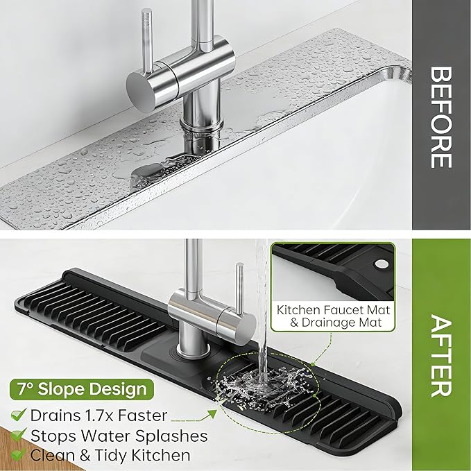Silicone Faucet Mat for Kitchen Sink, Kitchen Sink Splash Guard Behind Faucet - Image 3