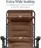 Best Choice Products Oversized Padded Zero Gravity Chair, Folding Outdoor Patio Recliner, XL Anti Gravity Lounger for Backyard w/Headrest, Cup Holder, Side Tray, Polyester Mesh - Dark Brown - Image 3