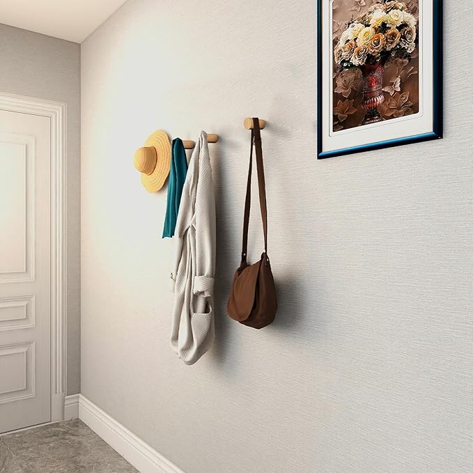 Wood Wall Hooks, 4 Pack Natural Wooden Coat Hooks Wall Mounted, Rustic Hat Hooks - Image 3