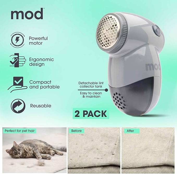 MOD 2 Pack Portable Fabric Shaver and Lint Remover, Reusable Pet Hair Remover - Image 5