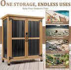 PetsCosset Weatherproof Outdoor Storage Cabinet with Lockable Doors, Wood & Metal Garden Storage Shed Patio Storage Box for Tools & Lawn Equipment, Pool Accessories - Image 4