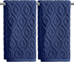 Artoid Mode 2 Pcs Navy Blue 3D Diamond Grid Jacquard Hand Towels by ArtoidMode