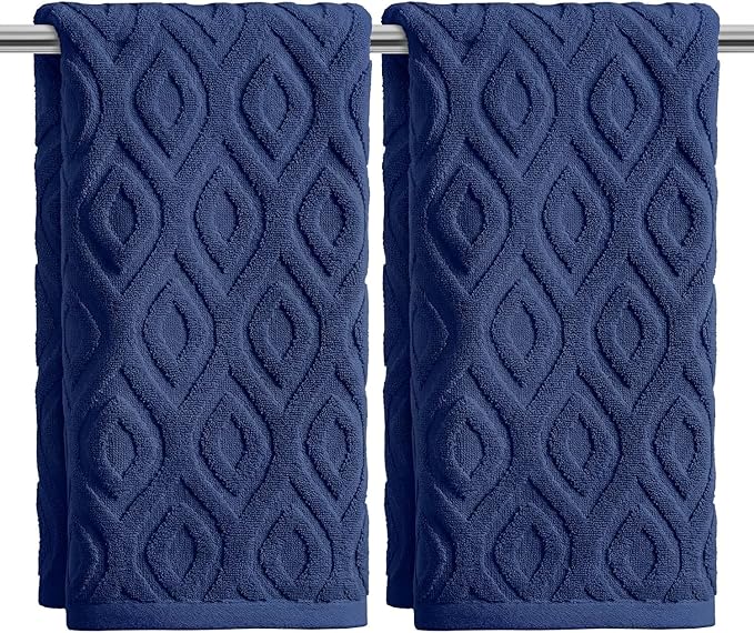 Artoid Mode 2 Pcs Navy Blue 3D Diamond Grid Jacquard Hand Towels by ArtoidMode