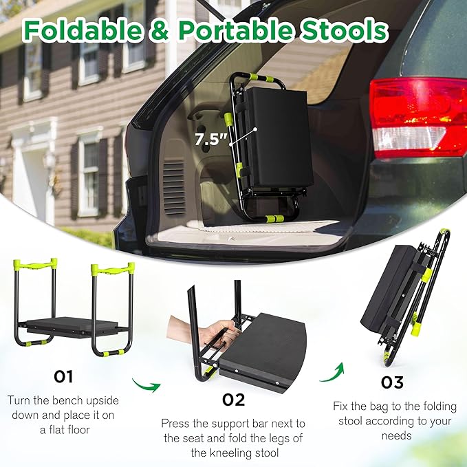 10.8” Wide Garden Kneeler and Seat, Heavy Duty Foldable Gardening Stool with Tool Belt Pouch, Included Thickened Kneeling Pad, Portable Gardening Bench Chair for Seniors & Parents - Image 8