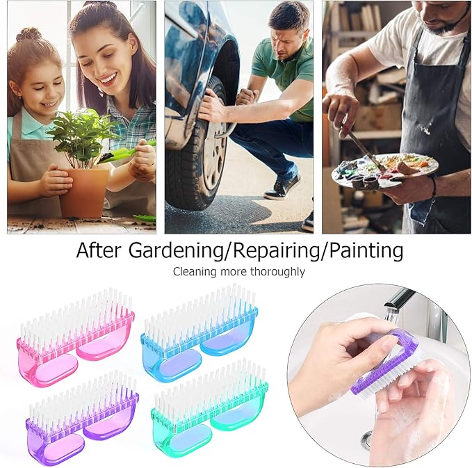Handle Grip Nail Brush, Hand Fingernail Brush Cleaner Scrubbing Kit Pedicure - Image 4