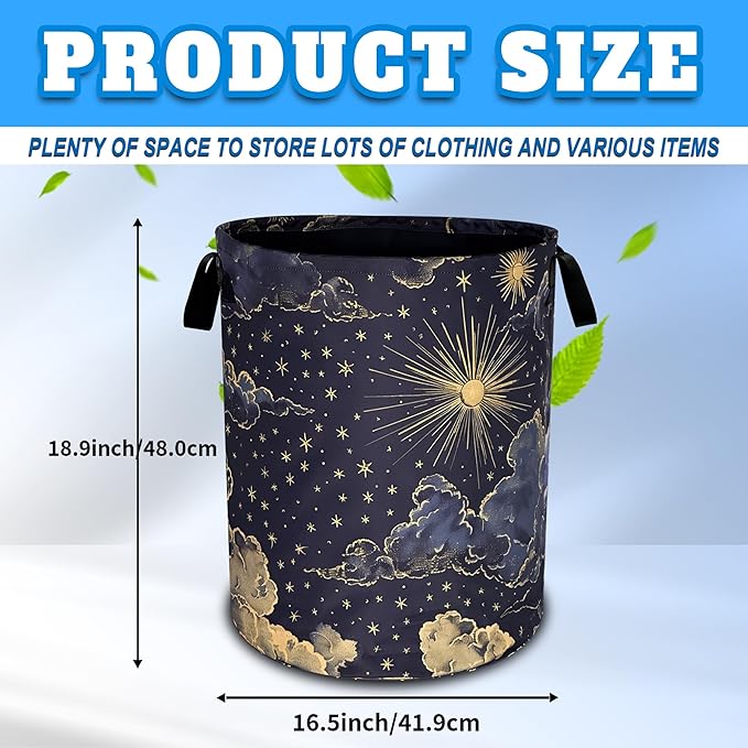 Beautiful Sun Stars Moon Laundry Basket Oxford Cloth Clouds Laundry Hamper - Image 2