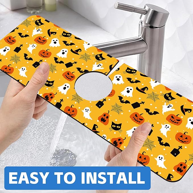 Halloween Pumpkin Bat Ghost Kitchen Sink Splash Guard Mat Absorbent Fast Drying - Image 6