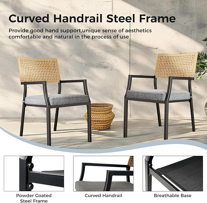 Grand Patio Outdoor Dining Chair Set of 2, 2-Piece Stackable Wicker Chairs with Cushions and Armrest for Restaurant, Garden, Porch, Lawn and Poolside - Image 4