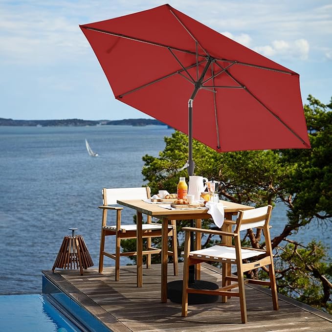 JEAREY 7.5FT Patio Umbrella Outdoor Market Umbrella with 6 Sturdy Ribs, Push Button Tilt/Crank Table Umbrella for Garden, Deck, Backyard and Pool, Red - Image 4