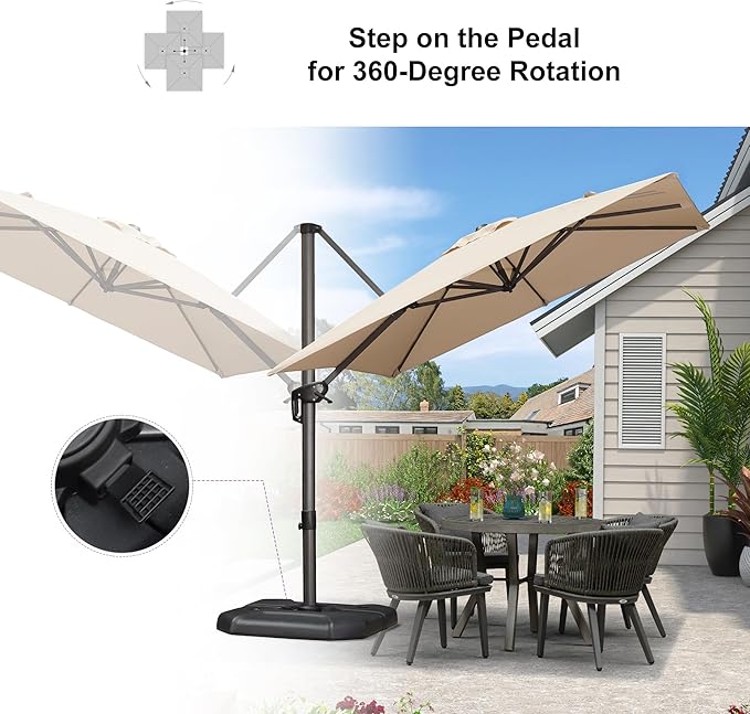 PURPLE LEAF 8'×8' Patio Cantilever Umbrella with Base Included Offset Outdoor Umbrella with cover Square umbrella outdoor patios for Backyard Pool Garden Beige - Image 9