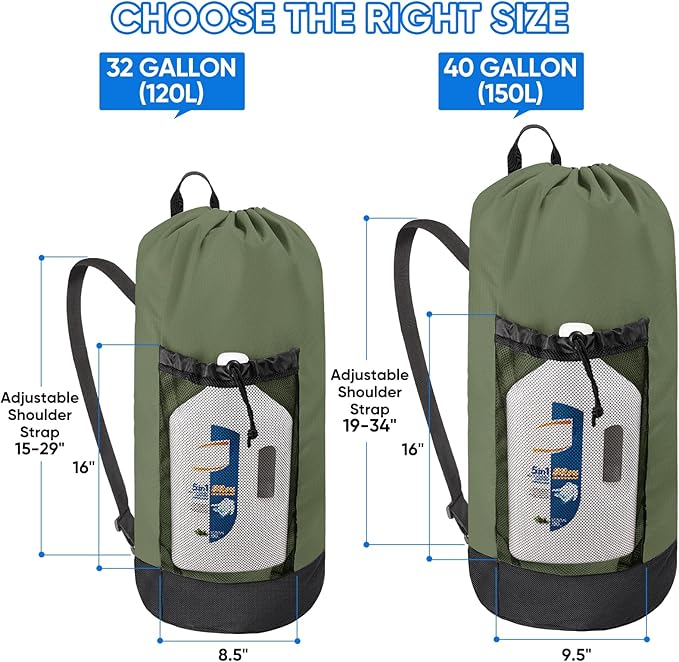 BALEINE 2PK 120L Laundry Bag Backpack, 900D Oxford Fabric Large Travel Laundry - Image 3