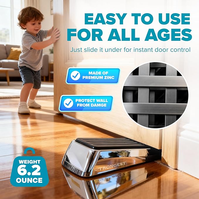 Strongest Home Heavy Duty Door Stopper Wedge 1 Pack Chrome | Non-Slip Rubber - Image 3