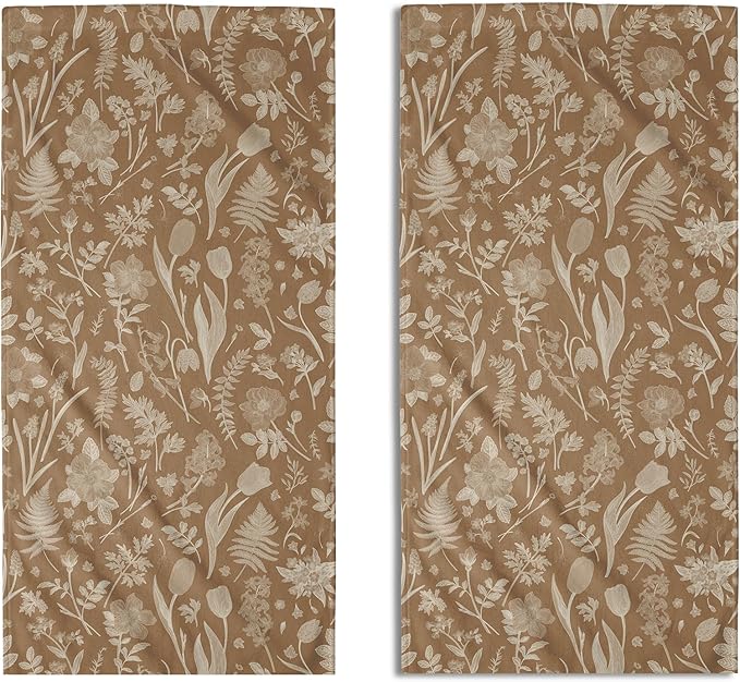 Brown Spring Floral Hand Towels by Aytipun