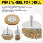 5 Pcs Wire Brush for Drill Set, Brass Wire Wheel for Drill, 1/4 Inch Hex Shank - Image 6