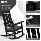 LUE BONA Outdoor Rocking Chairs Set, 3-Piece, HDPS Poly Porch Rockers with Table, Plastic Weather Resistant Rocking Chair Set for Outdoor Indoor, Garden, Backyard, 350lb, Black Chairs+Table - Image 5
