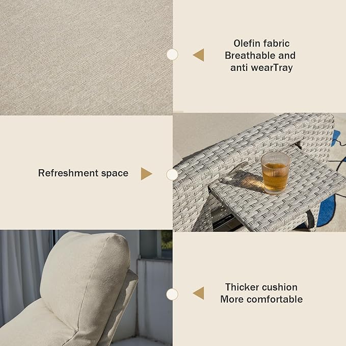 Upgraded Outdoor Recliner Chair, Reclining Patio Chairs with Adjustable Back up to 150°Lay Flat and Extended Footrest, Wicker Recliner Chairs with Flip Table and Removable Olefin Cushion - Image 5