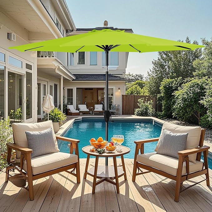 MEWAY 10ft Patio Umbrella Outdoor Table Umbrellas with Push Button Tilt and Crank, Market Umbrella 8 Sturdy Ribs for Deck, Garden, Pool and Backyard, Apple Green - Image 9