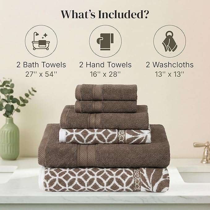 Modern Threads Trefoil Filigree 6-Piece 100% Cotton Towel Set – Reversible Yarn - Image 3