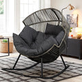 Vongrasig Wicker Rocking Egg Chair PE Rattan with Cushion, Oversized Patio Lounge Rocker Chair for Outdoor, Indoor, Balcony, Backyard, Garden, Black/Rattan by Vongrasig