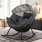 Vongrasig Wicker Rocking Egg Chair PE Rattan with Cushion, Oversized Patio Lounge Rocker Chair for Outdoor, Indoor, Balcony, Backyard, Garden, Black/Rattan by Vongrasig