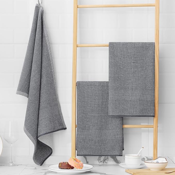 Homaxy Premium Kitchen Towels, Large Cotton Kitchen Hand Towels, Flat and Terry - Image 6