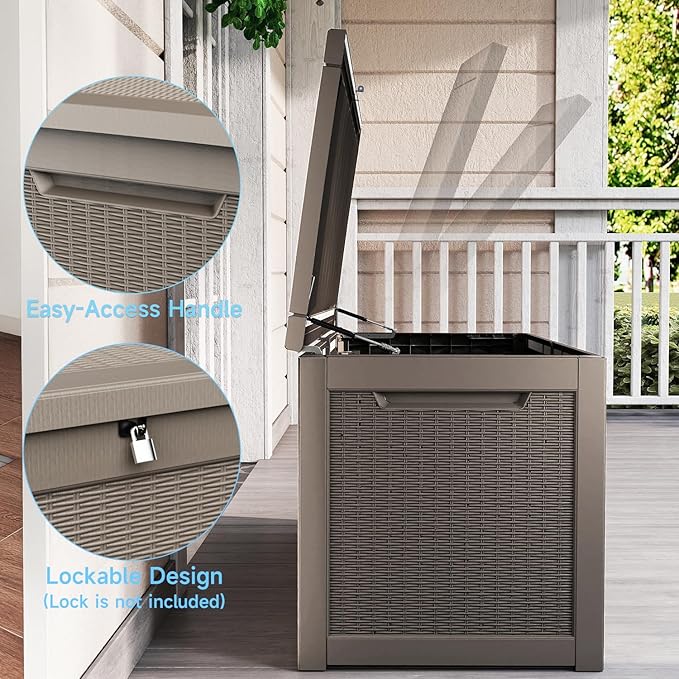 310 Gallon Lockable Outdoor Storage Box – Waterproof Resin Deck Box for Patio Furniture, Garden Tools, Pool Accessories (Gray) - Image 6